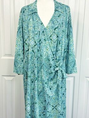 Talbots Blue & Green Floral Paisley Effortless Jersey Faux Wrap Dress 3X